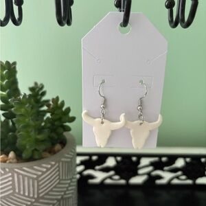 NWT White Bull Skull Earrings